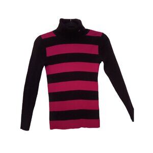 Lauren Ralph Lauren XS Black & Pink Striped Knit Turtleneck Sweater – Cozy & Sty